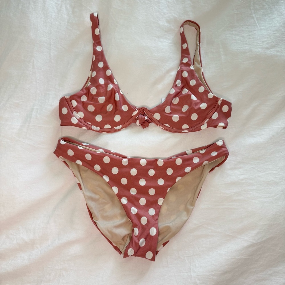 Pilyq Dusty Rose and White Bikini Set